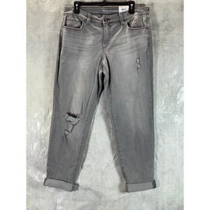 INC International Concepts Women's Grey Mid-Rise Ripped Straight-Leg Jeans SZ 12